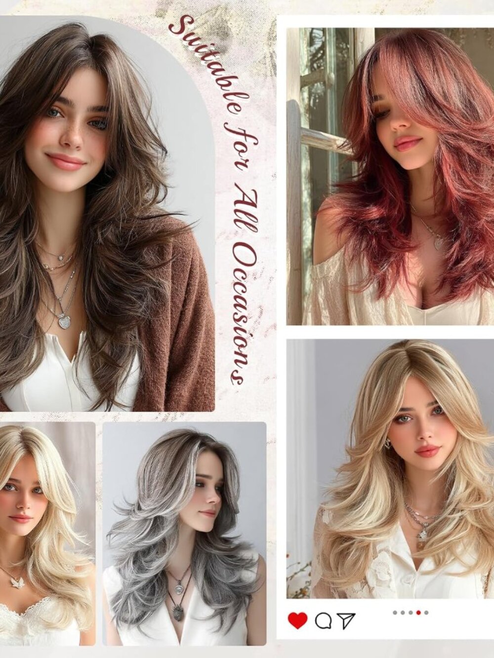 Dark Brown Light Blonde Wavy Layered Wig with Curtain Bangs - Picture 6 of 6